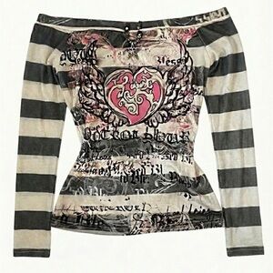 Striped Off-Shoulder Graphic Top